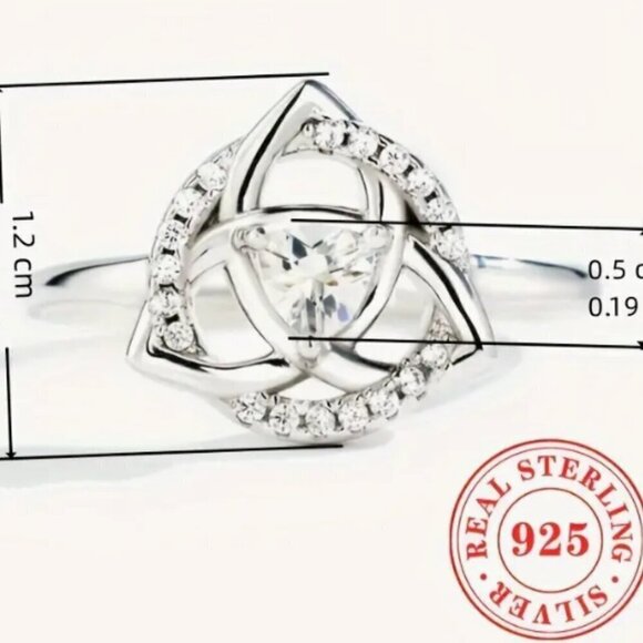 Celtic Triangle Ring Size 7 with Circle and Center Triangle Cut Zirconia - Picture 2 of 5